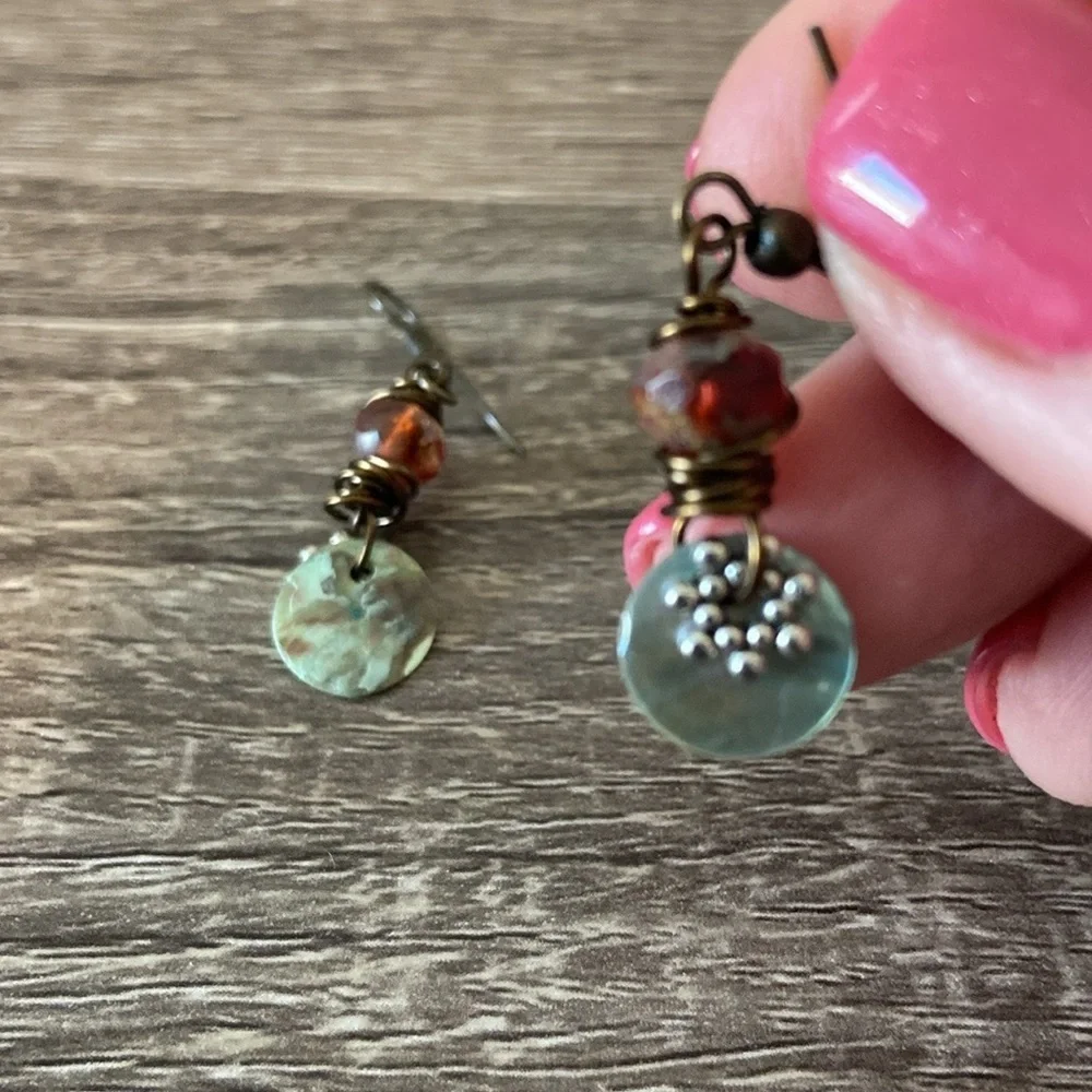 Handcrafted abalone shell dangle earrings beaded festival boho vacation jewelry